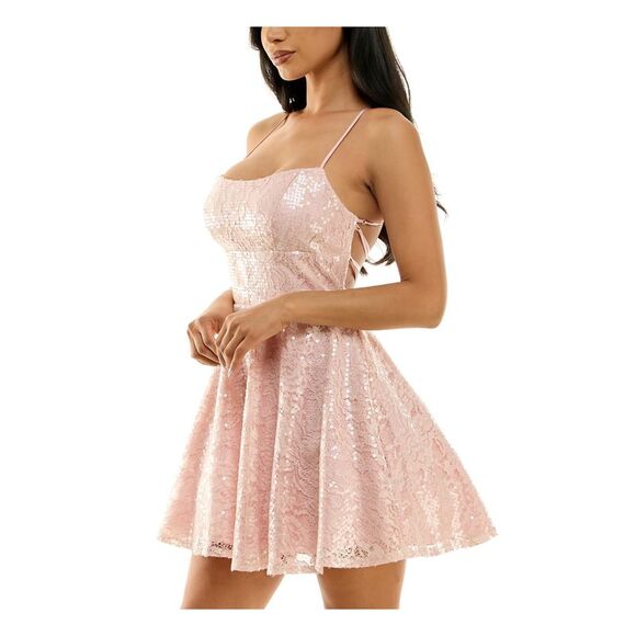 NWT B DARLIN Womens Pink Lined Lace-up Open Back Short Dress 17/18 - Picture 3 of 5